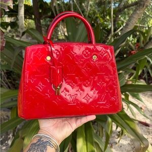 Authentic Louis Vuitton Hand Bag  Montaigne BB Red Vernis
